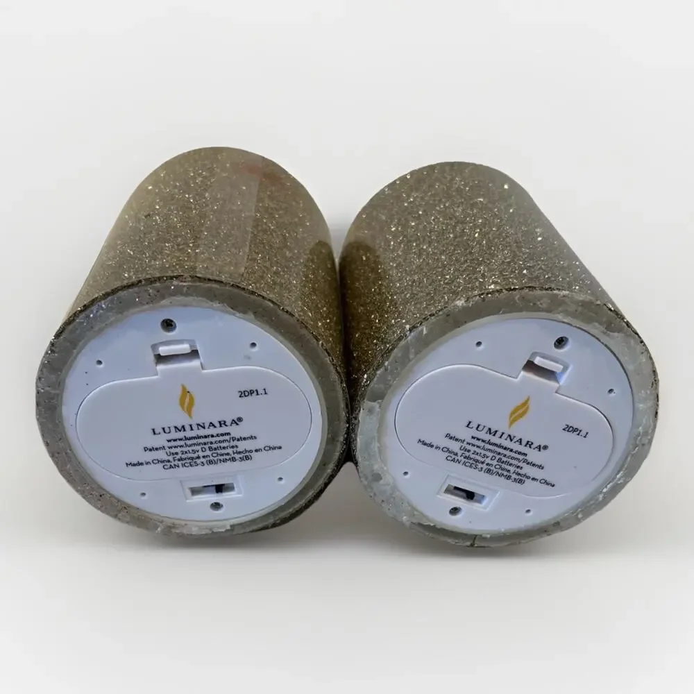 Luminara Gold Glitter Flameless Flicker Candle Wax 5” lot of 2